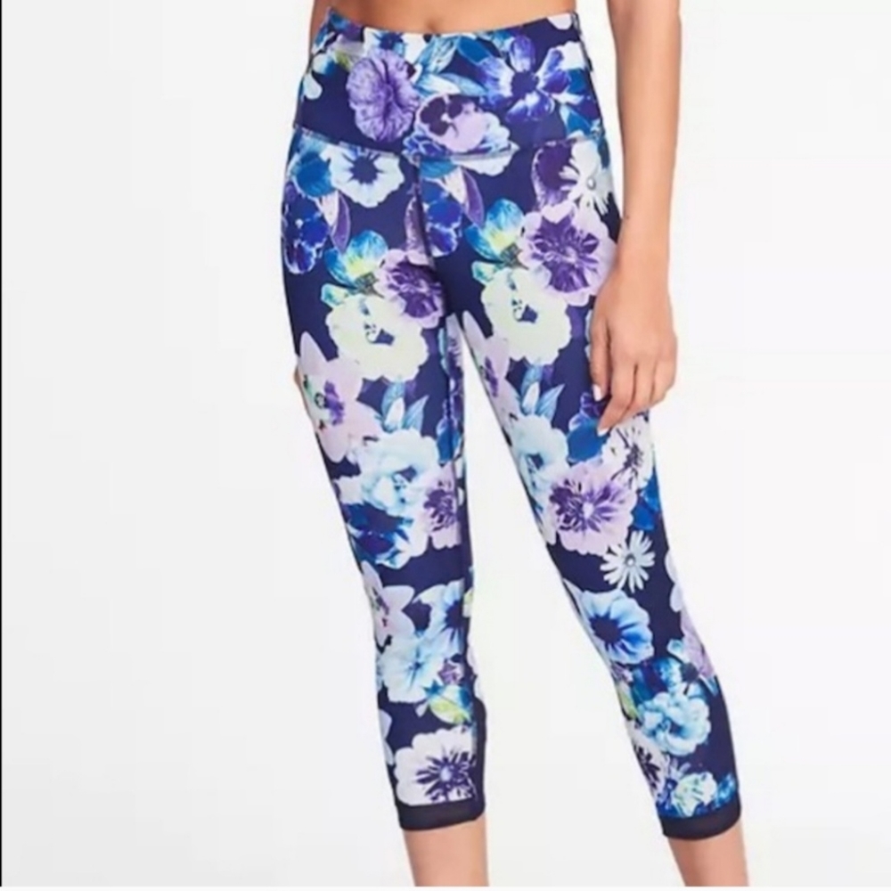 Old Navy Active Go Dry Cropped Compression Leggings Blue Floral Print Women's XS